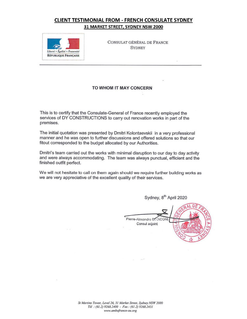 Client testimonial from French Consulate Sydney
