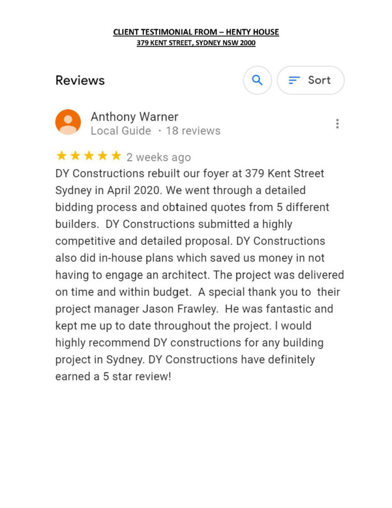 Client testimonial from Henty House