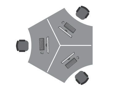Office Desk configuration - triple 120 degrees