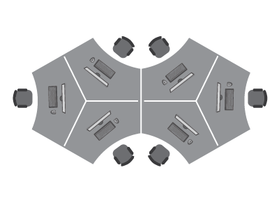 Office Desk configuration - 6 person 120 degrees
